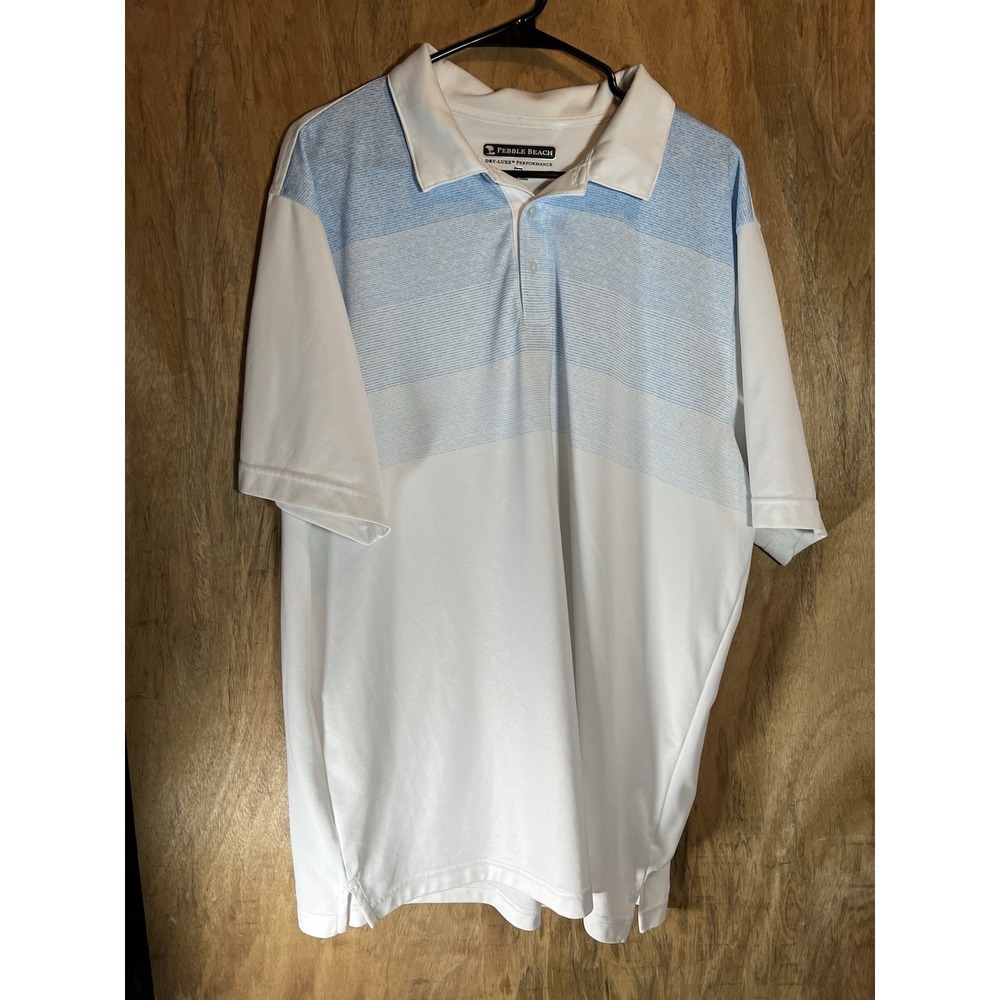 Pebble Beach XXL Dry Luxe Performance Golf Golfing Polo T Shirt Men White Blue